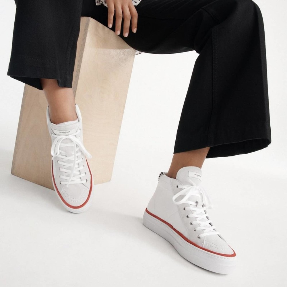 The Kooples White Leather Suede High Top Studded Colorblock Sneakers Size 38